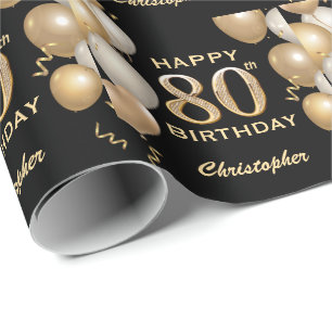 Papier Cadeau 80e anniversaire Ballons de Parties scintillant no