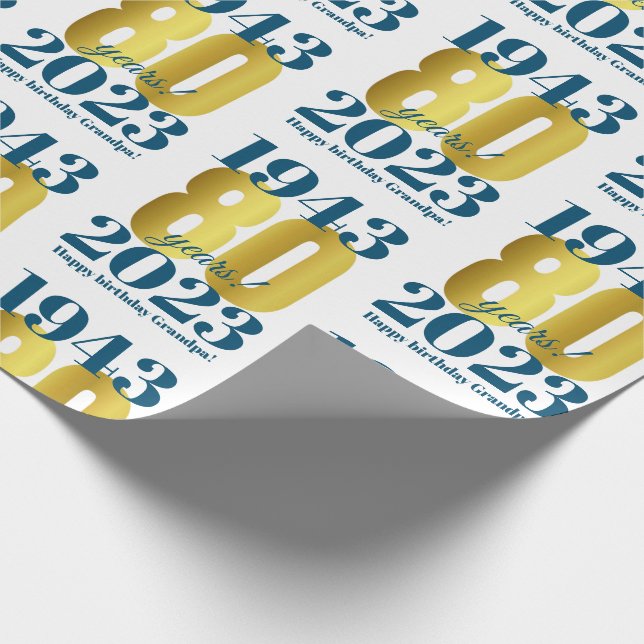 Papier Cadeau 80e anniversaire Blue Gold (Coin)