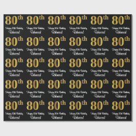 Papier Cadeau 80e anniversaire : Elégant Luxueux Faux Gold Look 