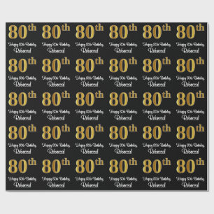 Papier Cadeau 80e anniversaire : Elégant Luxueux Faux Gold Look 