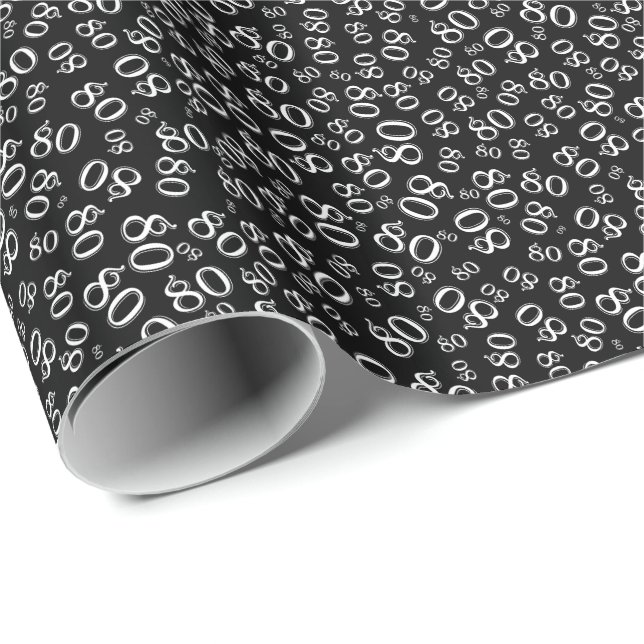 Papier Cadeau 80e anniversaire Noir/Blanc Motif (S) (Coin rond)