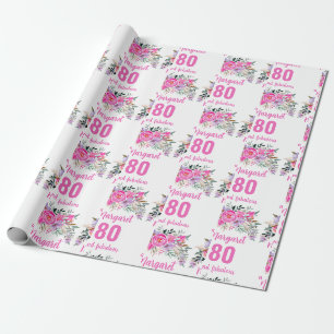 Papier Cadeau 80e anniversaire rose floral