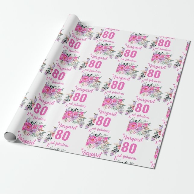 Papier Cadeau 80e anniversaire rose floral (Déroulé)