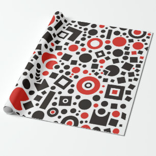 Papier Cadeau 80s rouge et motif géométrique blanc rétro
