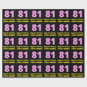 Papier Cadeau 81e anniversaire : Pink Stripes and Hearts "81" + 