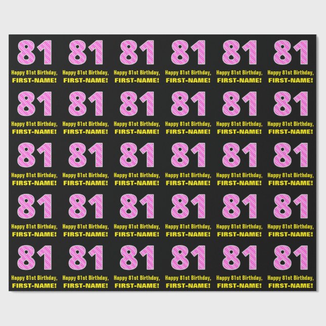 Papier Cadeau 81e anniversaire : Pink Stripes and Hearts "81" +  (Plat)