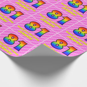Papier Cadeau 81e anniversaire : Pink Stripes & Hearts, Arc en c