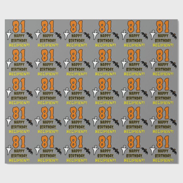 Papier Cadeau 81e anniversaire : Thème d'Halloween Éffrayant, No (Plat)