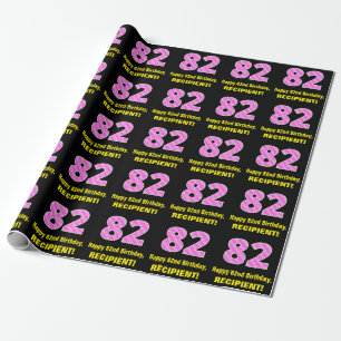 Papier Cadeau 82e anniversaire : Pink Stripes and Hearts "82" + 