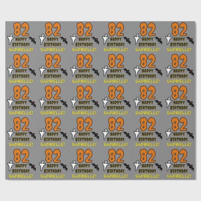 Papier Cadeau 82e anniversaire : Thème d'Halloween Éffrayant, No (Plat)