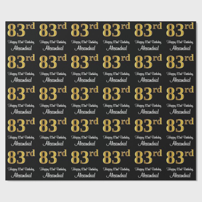 Papier Cadeau 83e anniversaire : Elégant luxe Faux Gold Look # (Plat)