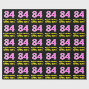 Papier Cadeau 84e anniversaire : Pink Stripes and Hearts "84" + 