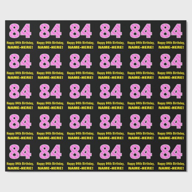 Papier Cadeau 84e anniversaire : Pink Stripes and Hearts "84" +  (Plat)