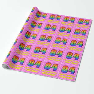 Papier Cadeau 84e anniversaire : Pink Stripes & Hearts, Arc en c