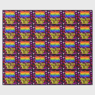 Papier Cadeau 85e anniversaire : Amour Hearts Motif, Arc-en-ciel
