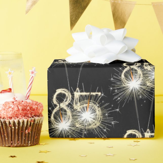 Papier Cadeau 85e anniversaire Sparklers en noir (Fête d'anniversaire)