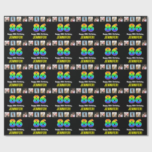 Papier Cadeau 86e anniversaire : Arc-en-ciel "86"; photos et nom