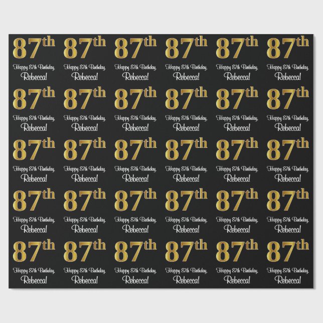 Papier Cadeau 87e anniversaire : Elégant luxe Faux Gold Look # (Plat)