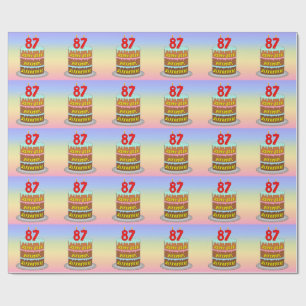 Papier Cadeau 87e anniversaire : Gâteau et bougies amusants + No