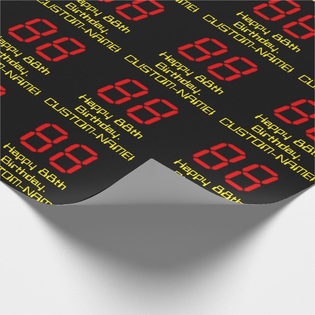 Papier Cadeau 88ème anniversaire : Rouge Digital Clock Style "88 (Coin)
