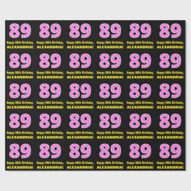 Papier Cadeau 89e anniversaire : Pink Stripes and Hearts "89" +  (Plat)