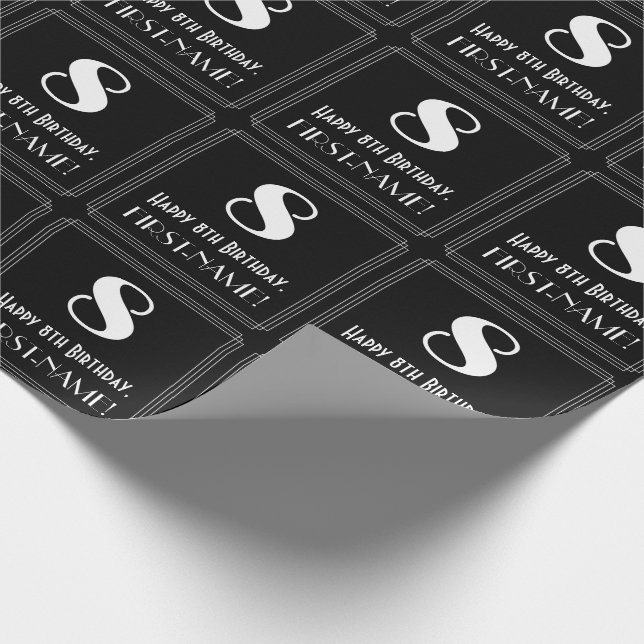 Papier Cadeau 8e anniversaire - Art Déco Inspiré Look "8", Nom (Coin)