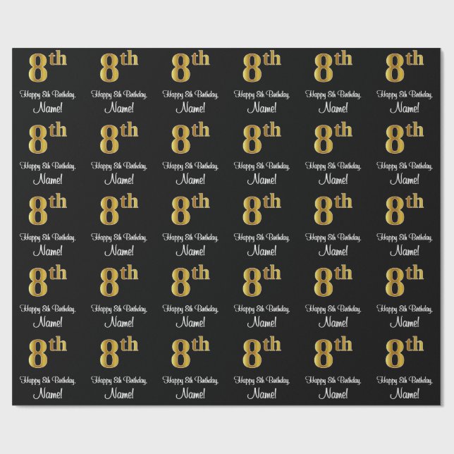 Papier Cadeau 8e anniversaire : Elégant luxe Faux Gold Look # (Plat)