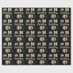 Papier Cadeau 90 ans & légendaire 2 photos 90e anniversaire Or