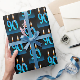 Papier Cadeau 90e anniversaire bougies avec boules d'yeux