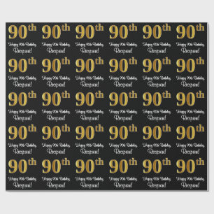 Papier Cadeau 90e anniversaire : Elégant Luxueux Faux Gold Look