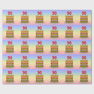 Papier Cadeau 90e anniversaire : Fun Cake and Candles + Nom pers