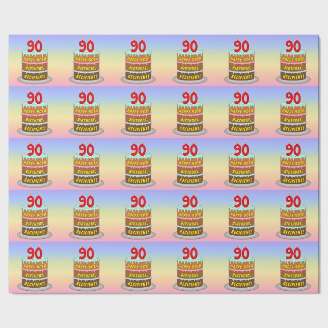 Papier Cadeau 90e anniversaire : Fun Cake and Candles + Nom pers (Couture)