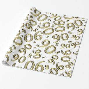 Papier Cadeau 90e anniversaire Gold & White Random Number Motif
