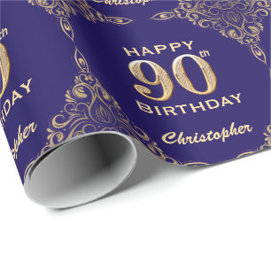 Papier Cadeau 90e anniversaire Marine Parties scintillant bleu e