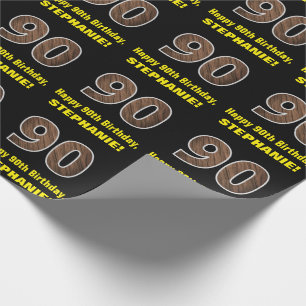Papier Cadeau 90e anniversaire : Nom et Faux Motif de grains de 