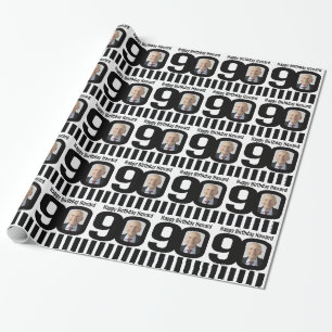 Papier Cadeau 90e anniversaire photo amusant noir et blanc embal