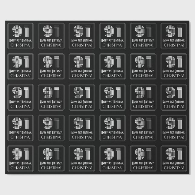 Papier Cadeau 91e anniversaire : Art Déco Inspiré Look "91" avec (Plat)
