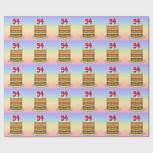 Papier Cadeau 94e anniversaire : Fun Cake and Candles + Nom pers