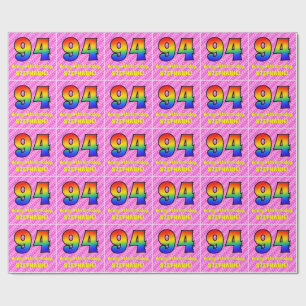 Papier Cadeau 94e anniversaire : Pink Stripes & Hearts, Arc en c