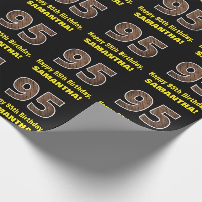 Papier Cadeau 95e anniversaire : Nom et Faux Motif du grain de b (Coin)