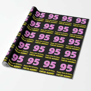 Papier Cadeau 95ème anniversaire : Pink Stripes and Hearts "95"