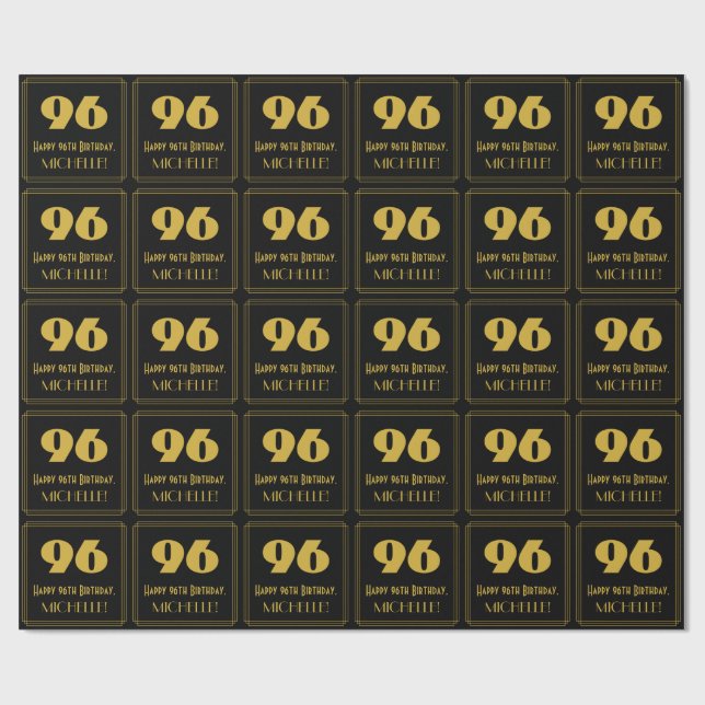 Papier Cadeau 96e anniversaire - Art Déco Inspiré Look "96" & No (Plat)