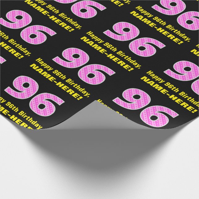 Papier Cadeau 96e anniversaire : Pink Stripes and Hearts "96" +  (Coin)