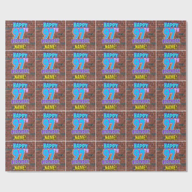 Papier Cadeau 97e anniversaire : Amusant, Graffiti urbain inspir (Plat)