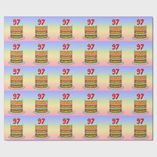 Papier Cadeau 97e anniversaire : Gâteau et bougies amusants + No