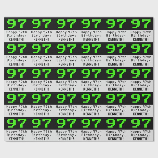 Papier Cadeau 97e anniversaire - Nerdy / Geeky Style "97" et nom (Plat)