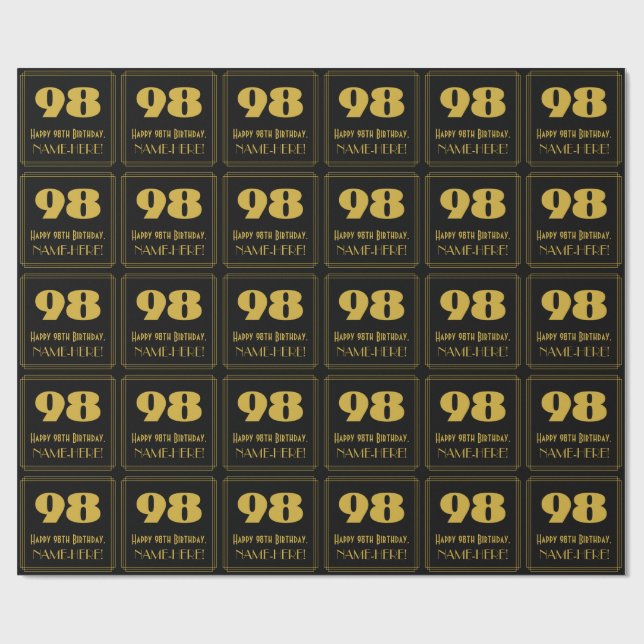 Papier Cadeau 98e anniversaire - Art Déco Inspiré Look "98" & No (Plat)