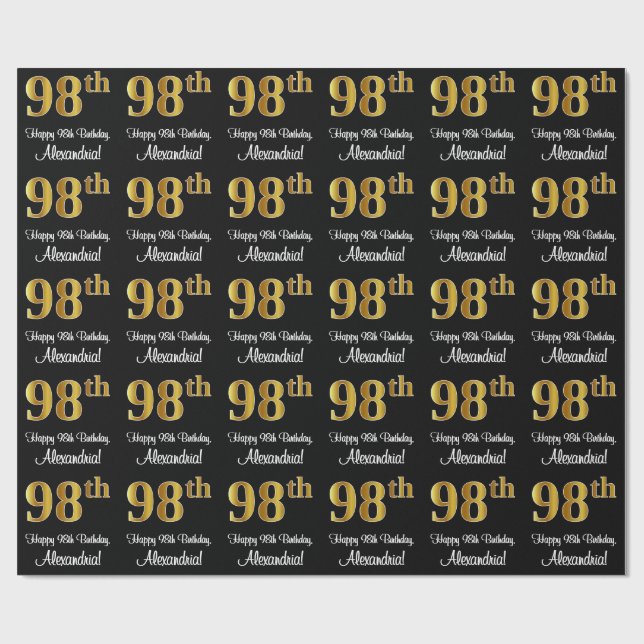 Papier Cadeau 98e anniversaire : Elégant luxe Faux Gold Look # (Plat)