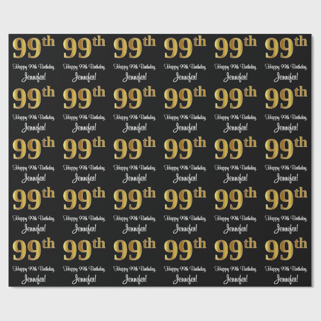 Papier Cadeau 99e anniversaire : Elégant luxe Faux Gold Look # (Plat)