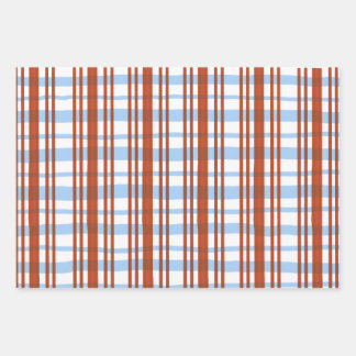 Papier cadeau à carreaux et rayures bleu et rouge